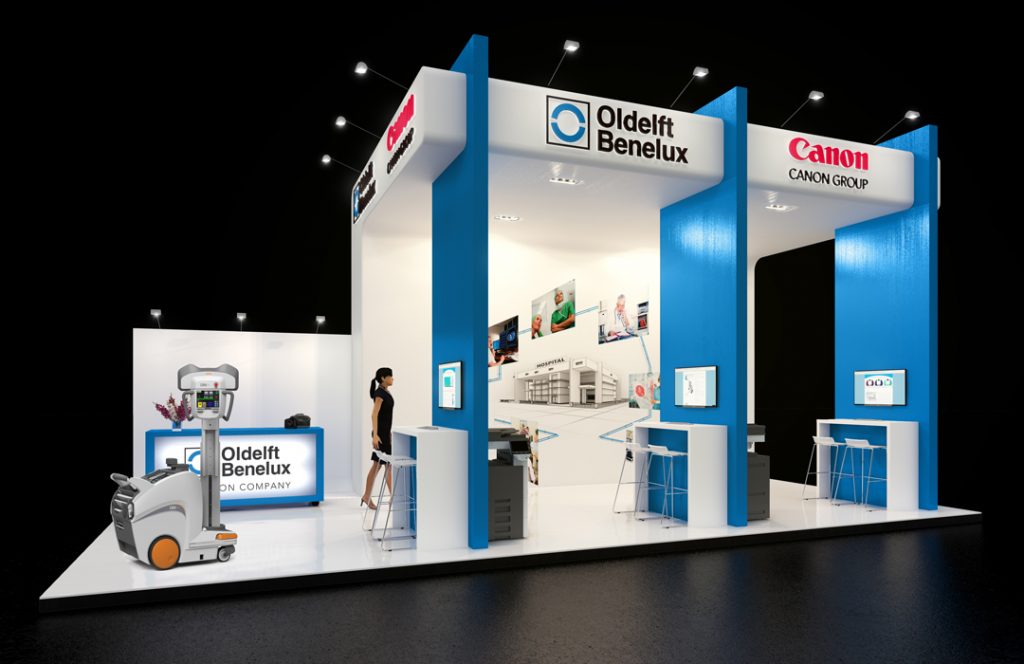 Professionele beursstand van Outstand met moderne inrichting en complete aankleding voor bedrijfspresentaties