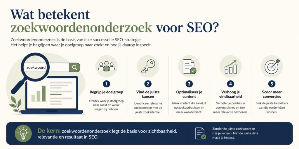 Infographic over zoekwoordenonderzoek voor SEO met tips voor contentplanning en zoekintentie